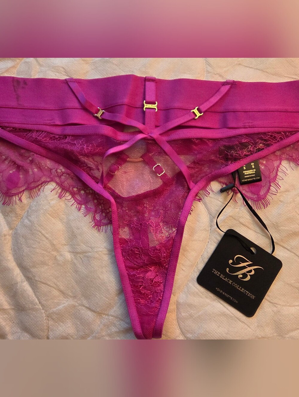 NWT Honey Birdette Belinda Hot Pink Thong - Size Small (Read Description / Flaw)